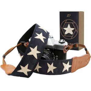 Padwa Lifestyle Pentagram Embroidered Camera Strap - Double Layer Cowhide Ends,2" Cotton Woven Camera Straps, Adjustable Vintage Neck & Shoulder Strap for All DSLR Cameras,Great Gift for Photographers