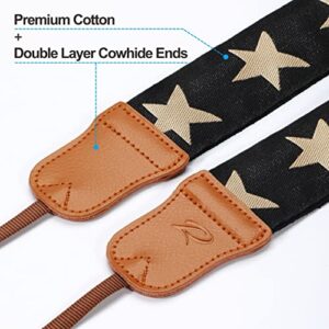 Padwa Lifestyle Pentagram Embroidered Camera Strap - Double Layer Cowhide Ends,2" Cotton Woven Camera Straps, Adjustable Vintage Neck & Shoulder Strap for All DSLR Cameras,Great Gift for Photographers