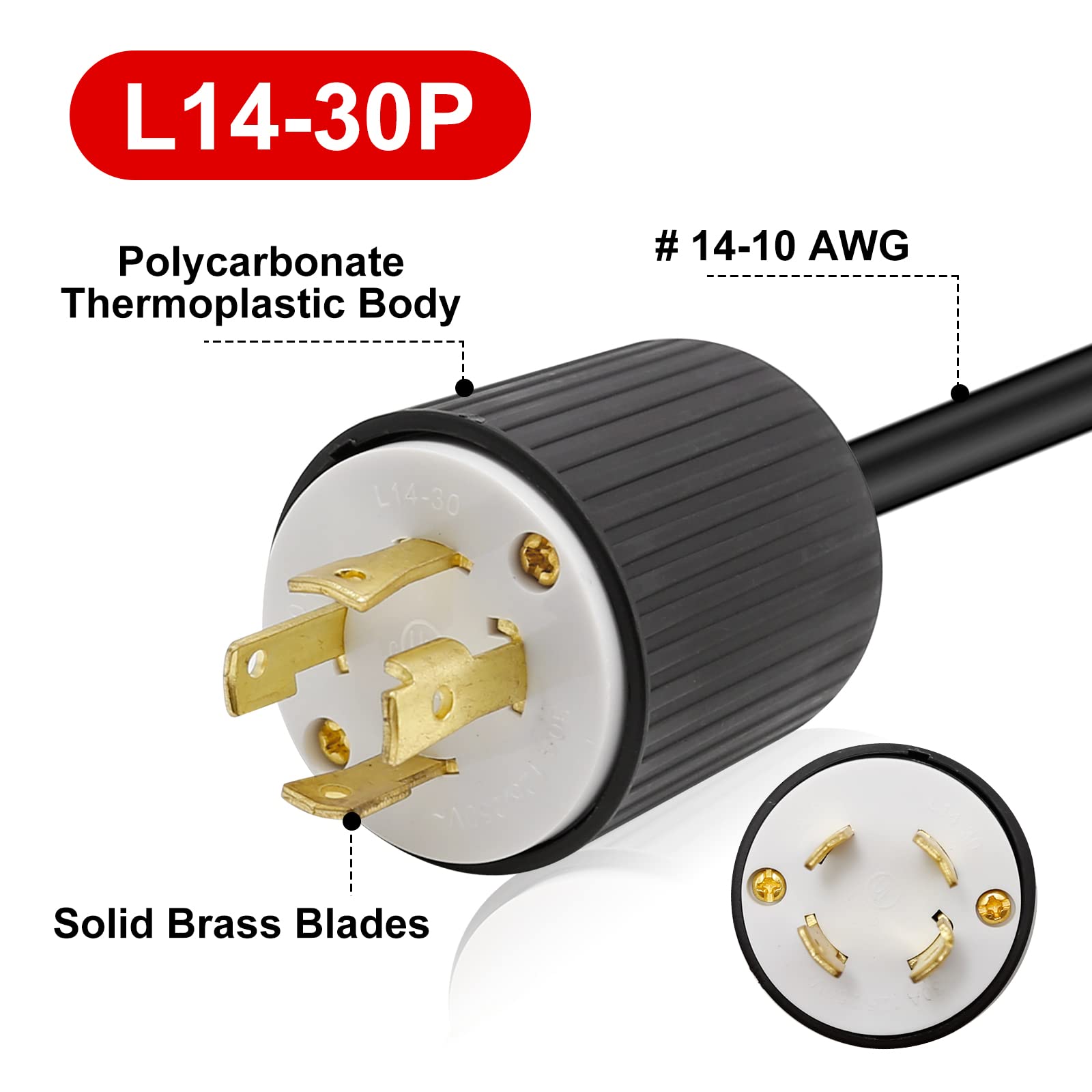 Saihisday NEMA L14-30P Twist Locking Plug and Connector,Generator Locking Plug Adapter 30 Amp 125/250V, UL Listed