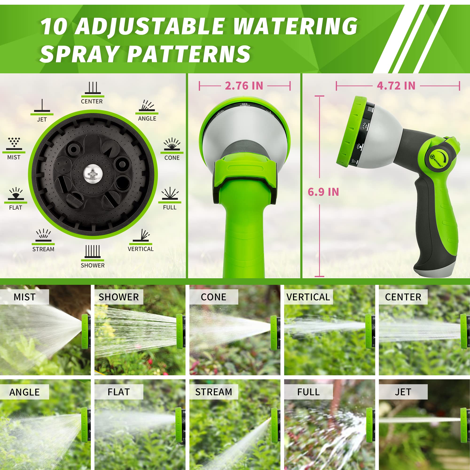 AUTOMAN Garden Hose Nozzle - 2 Pack, Thumb Control Sprayer, Slip-Resistant Water Nozzle, Extra 4 Washers, for Watering Plants Lawn & Garden, Cleaning, Washing Car, Showering Pets