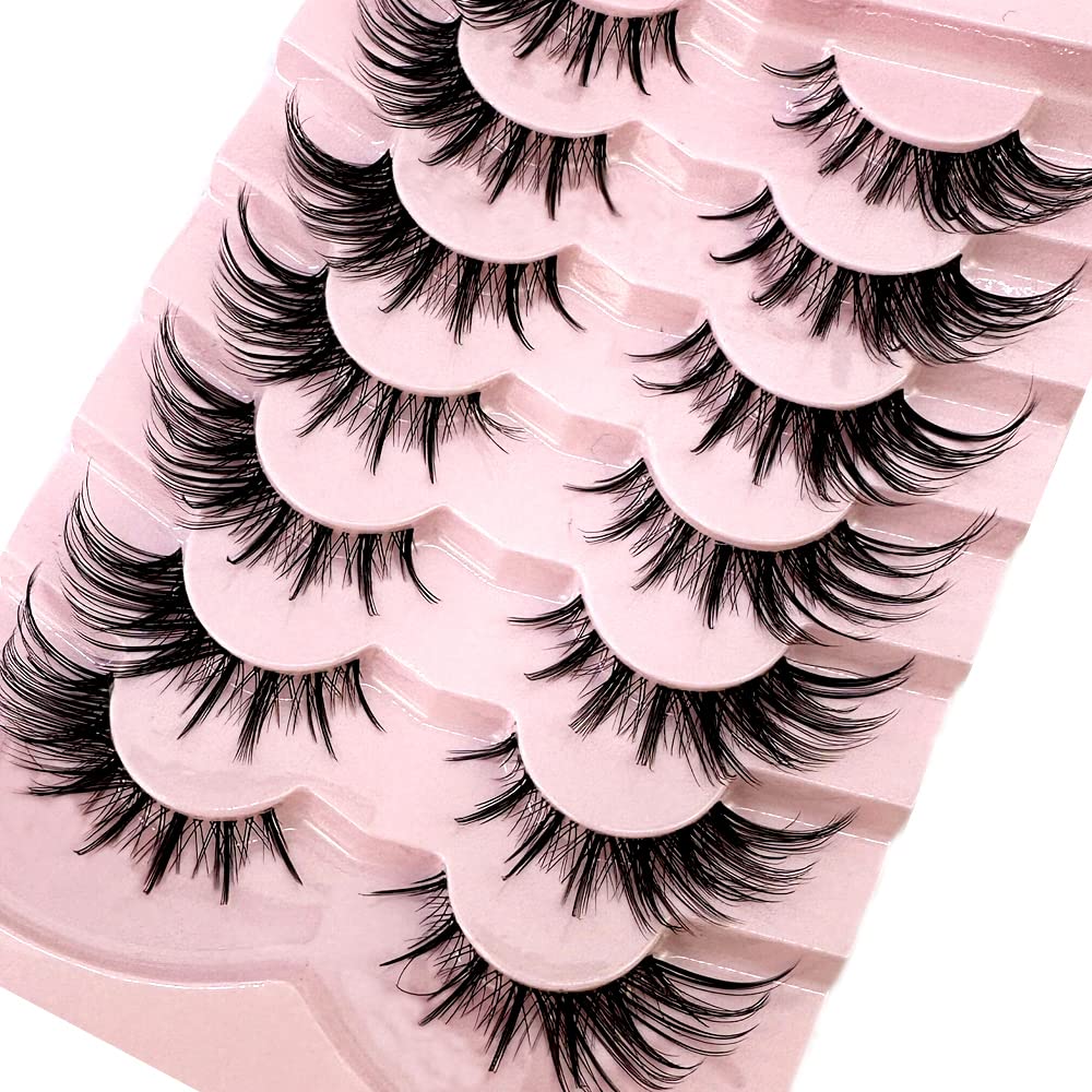 AMSDCN 7Pairs Cat Eye Eyelashes manga Lashes 3D Clear Band Lashes natural Half Lashes End Eye Elongated Mink Eyelashes Fluffy Eyelashes (07)