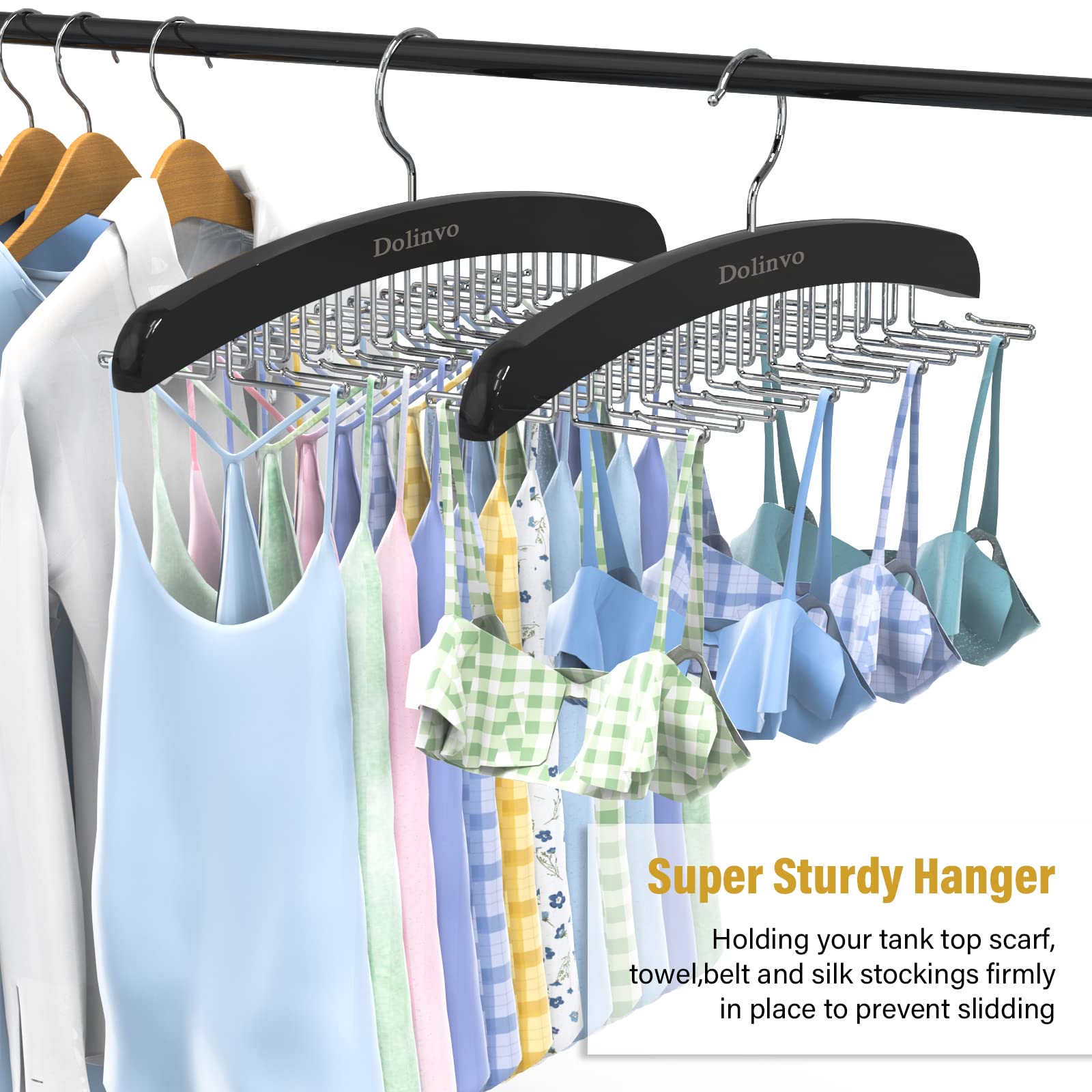 Upgraded Tie Rack Tie Hanger 24 Hooks Wooden Tie Organizer, Space Saving Tank Top Hanger,Belt Organizer for Closet,Bra Organizer with 360°Rotating