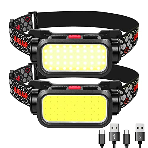 Headlamp Rechargeable, 8000 Lumens Wide Beam Led Headlamp, Lightweight Hard Hat Light, 4 Modes Lightbar Headlamp, Outdoor Waterproof Headlamp Flashlight for Camping, Fishing, Cycling (2 Packs)