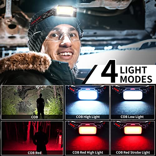 Headlamp Rechargeable, 8000 Lumens Wide Beam Led Headlamp, Lightweight Hard Hat Light, 4 Modes Lightbar Headlamp, Outdoor Waterproof Headlamp Flashlight for Camping, Fishing, Cycling (2 Packs)