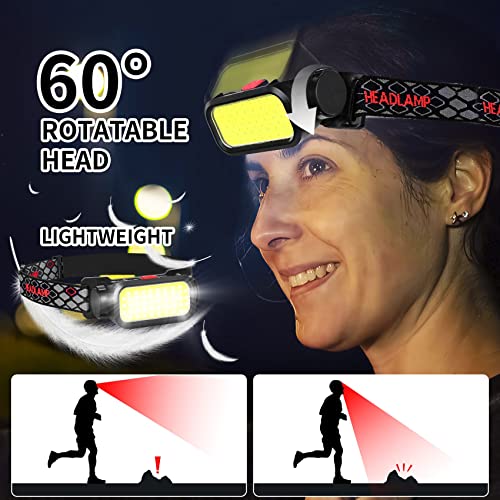 Headlamp Rechargeable, 8000 Lumens Wide Beam Led Headlamp, Lightweight Hard Hat Light, 4 Modes Lightbar Headlamp, Outdoor Waterproof Headlamp Flashlight for Camping, Fishing, Cycling (2 Packs)