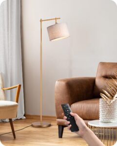 edishine dimmable floor lamp, standing lamp with remote control, e26 socket, acr floor lamp with beige shade for bedroom, living room, office, led bulb included (modern-gold)