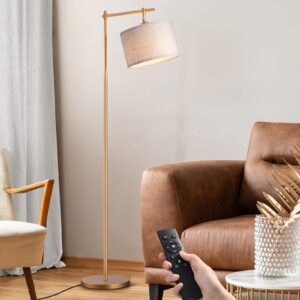 EDISHINE Dimmable Floor Lamp, Standing Lamp with Remote Control, E26 Socket, ACR Floor Lamp with Beige Shade for Bedroom, Living Room, Office, LED Bulb Included (Modern-Gold)