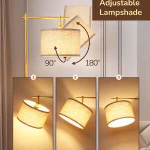 EDISHINE Dimmable Floor Lamp, Standing Lamp with Remote Control, E26 Socket, ACR Floor Lamp with Beige Shade for Bedroom, Living Room, Office, LED Bulb Included (Modern-Gold)