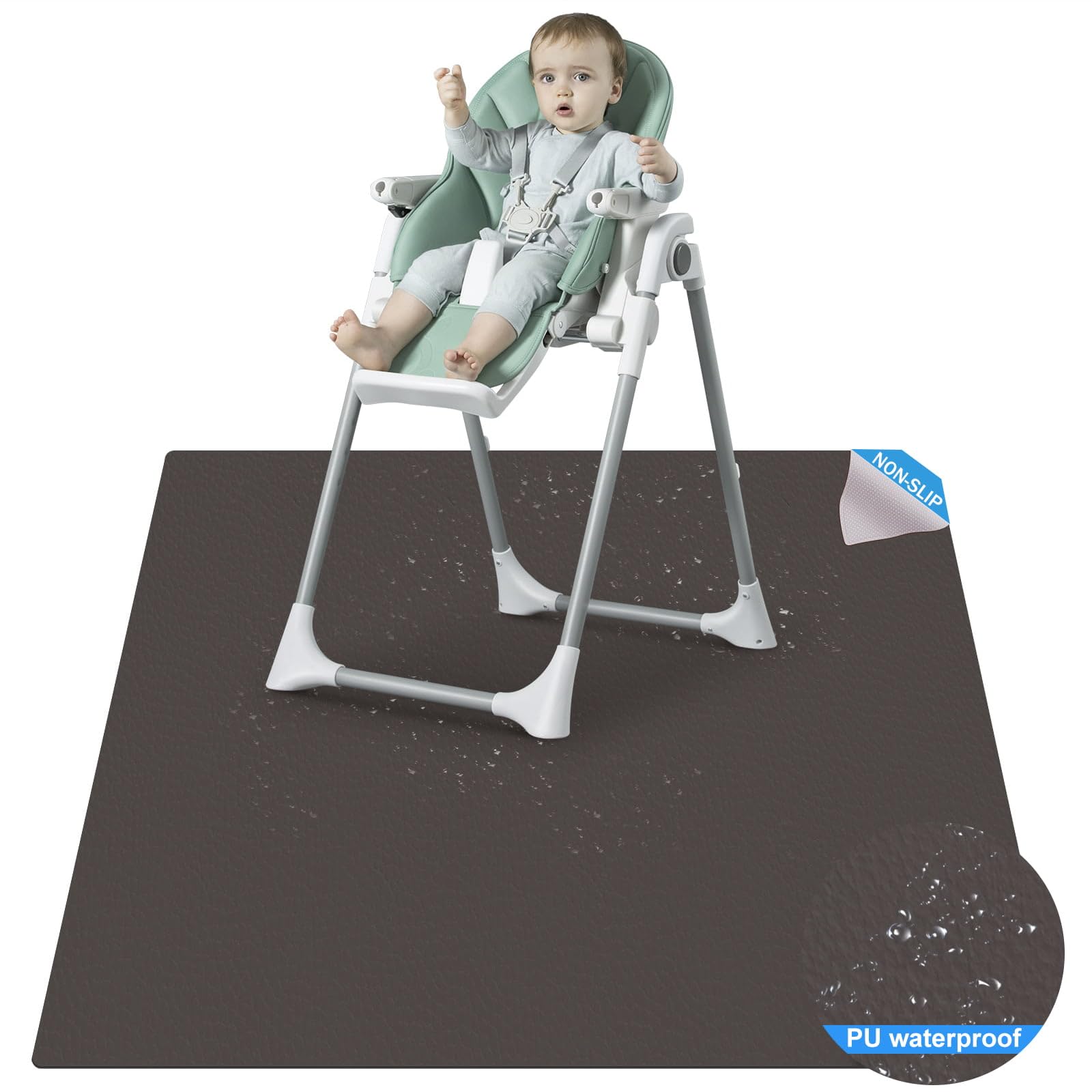 Splat Mat for Under High Chair - 51in PU Waterproof SI Anti-Slip Multipurpose Splash Mat, Washable High Chair Mat Floor Protection Table Cloth Portable Picnic Play Mat, Grey