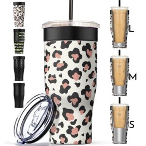 universal iced coffee sleeve - upgraded double wall reusable stainless steel holder sleeves insulator for cold drinks fits starbucks dunkin donuts mcdonalds small medium large cups (luxy leopard)