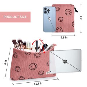 WLLWOO Makeup Bag-2pcs Smile Face Corduroy Cosmetic Bag Zipper Interior Waterproof Pencil Case Coin Purse Travel Toiletry Small Makeup Pouch For Women