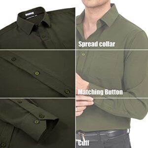 Echoph Mens Dress Shirts Long Sleeve Wrinkle Free Regular Fit Casual Business Button Down Shirt Army Green L