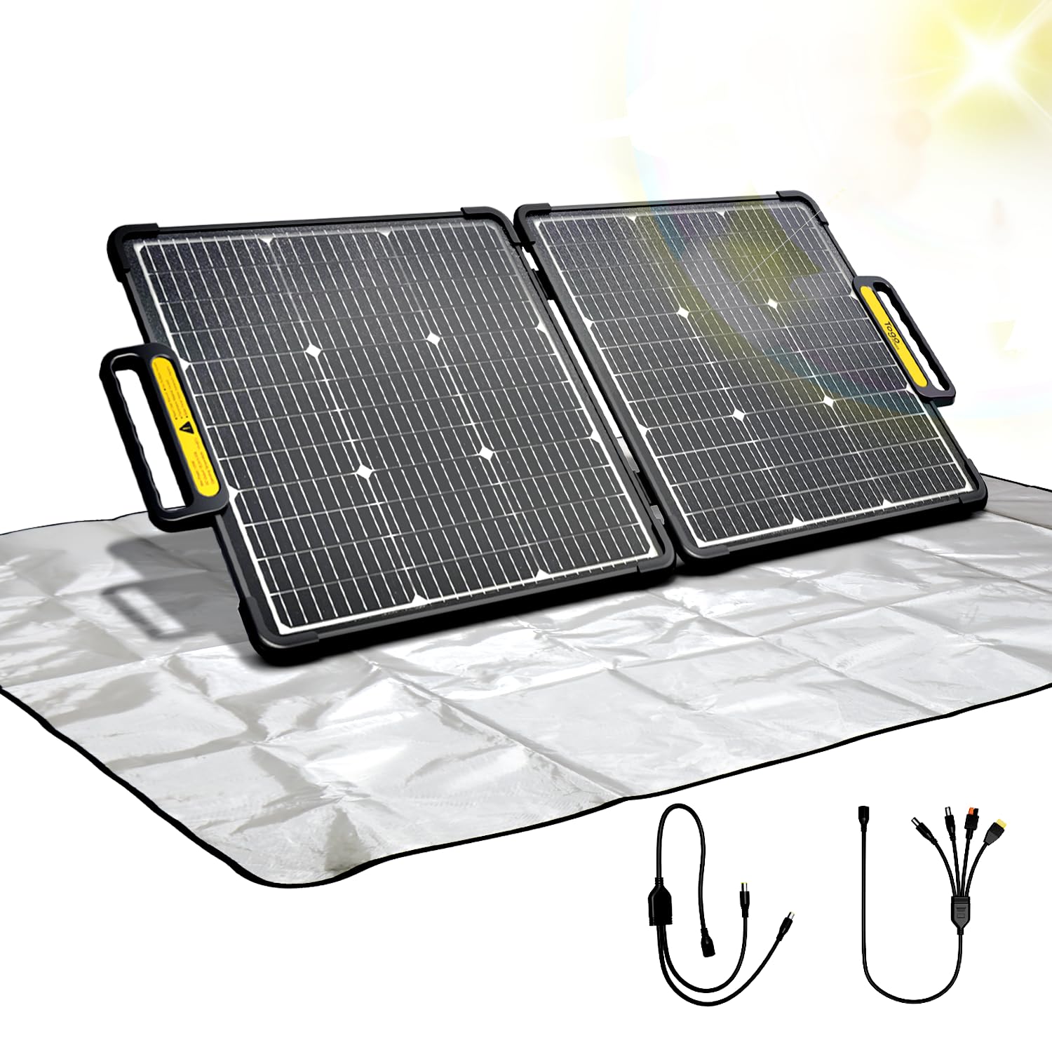 Togo POWER Portable Solar Panel for Power Station - Efficient, Waterproof Solar Cell Charger with Reflective Mat - Foldable & Adjustable 100W Bifacial Solar Panel Bracket for Home & Outdoor Adventure