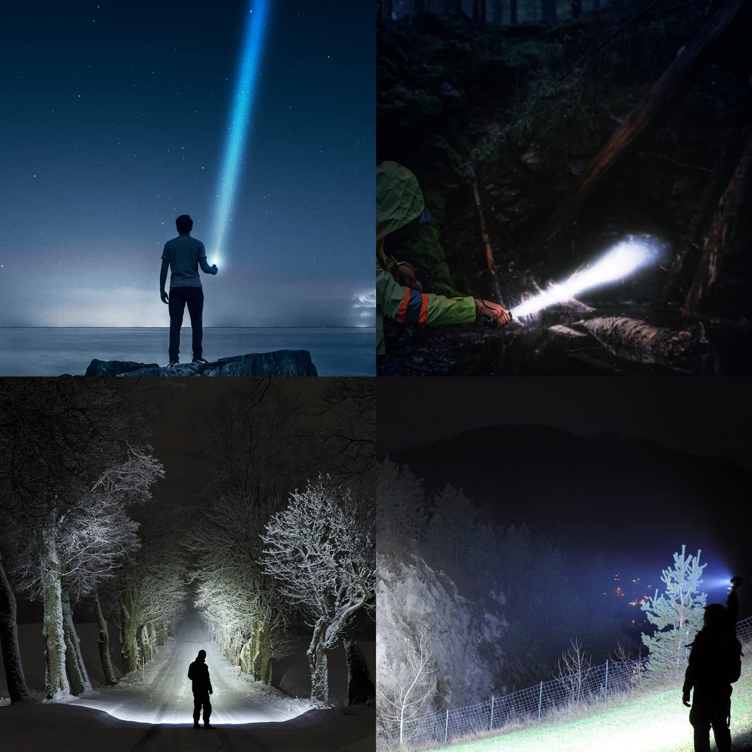 PeakPlus LED Flashlights High Lumens, Tactical Flash Lights [4 Pack] - Super Bright Waterproof Zoomable 5 Modes - Powerful Handheld Flashlights for Emergencies, Camping, Outdoor, Dog Walking