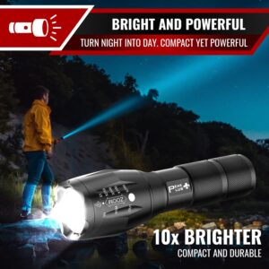 PeakPlus LED Flashlights High Lumens, Tactical Flash Lights [4 Pack] - Super Bright Waterproof Zoomable 5 Modes - Powerful Handheld Flashlights for Emergencies, Camping, Outdoor, Dog Walking