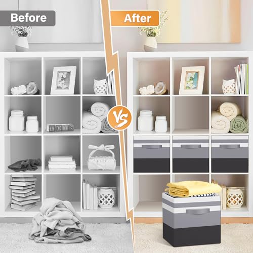 StoreHappily Storage Bins, 11 Inch Foldable Fabric Boxes with Handles and Cardboard for Closet, Utility Room, Bedroom Living Room, Pack of 3