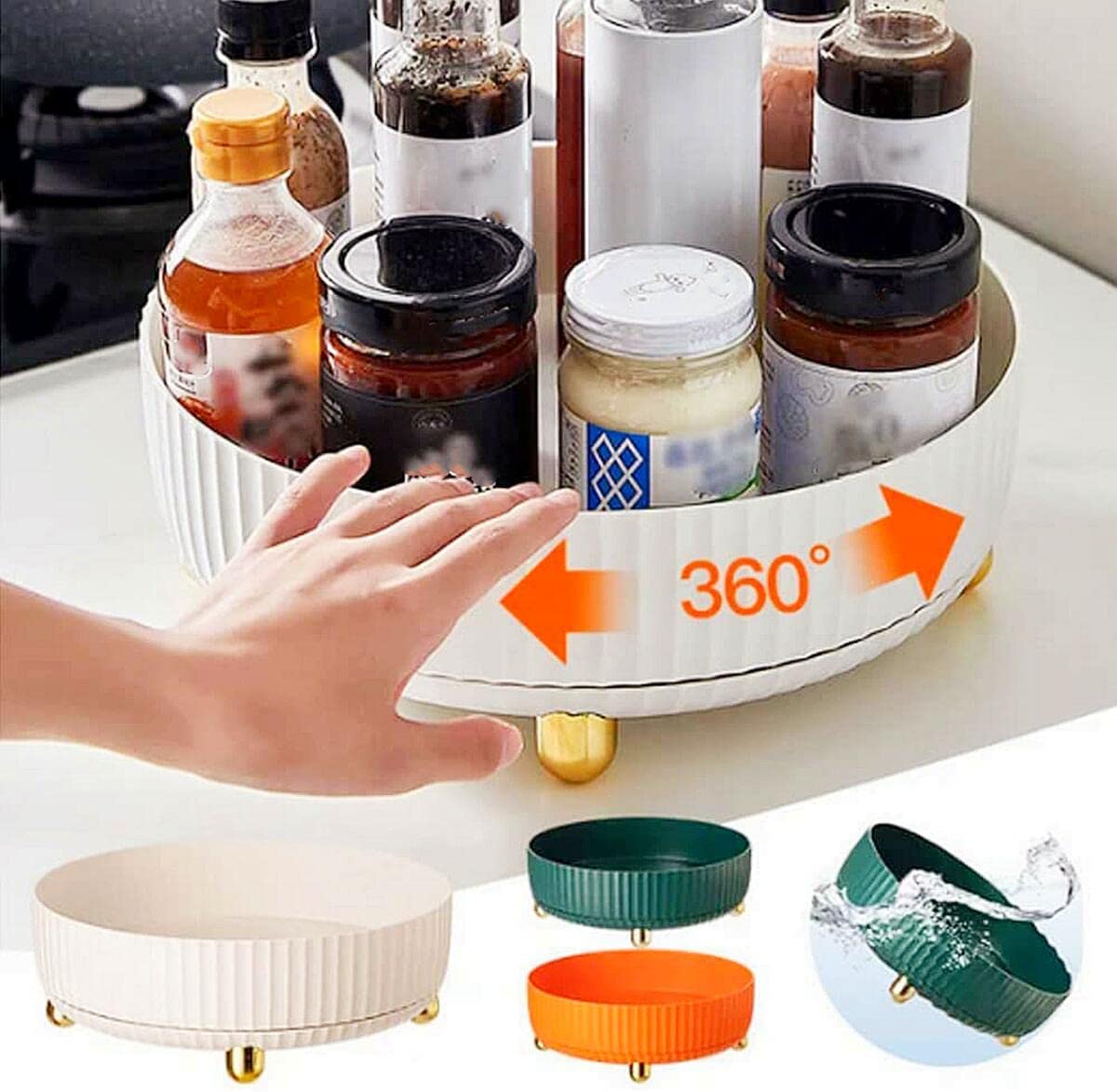 2023 New Rotating Storage Rack, 360° Spinning Spice Rack Makeup Organizers, Lazy Susan Spice Storage Turntable Organizer for Cabinet Kitchen Countertop (8.66 * 8.66 * 2.95in, Green)