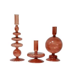 candlestick holders, glass candle holders for table centerpiece, taper candle stand modern style candle holder for wedding decor and dinner party (color : brown)