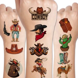 charlent cowboy temporary tattoos for kids - 100 pcs western cowboy temporary tattoos for boys birthday party favors goodie bag fillers