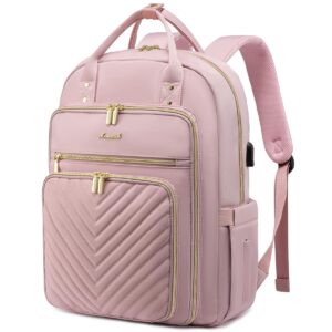 lovevook laptop backpack women teacher backpack,15.6 inch laptop bag with usb port,waterproof daypack for work travel pink