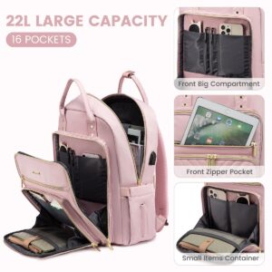 LOVEVOOK Laptop Backpack Women Teacher Backpack,15.6 Inch Laptop Bag with USB Port,Waterproof Daypack for Work Travel Pink