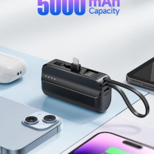 Tiitarn Small Portable Charger, 5000mAh Foldable Power Bank Built in Stand Mini Battery Pack Charger Compatible with i-Phone 14/13/13 Pro Max/12/11/XS/XR/X/8/7(Not USB-C)