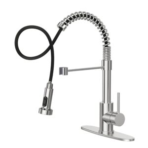 kitchen faucet with pull down sprayer brass stainless steel single handle brushed nickel faucets for single or three hole farmhouse camping laundry facilities rv bar sink with 10 inch deck