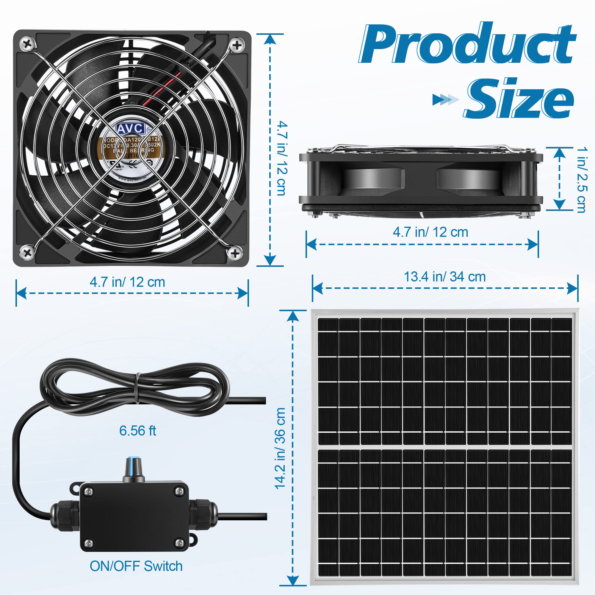 Gulfmew 20W Solar Fan with 3Pcs Off/On Adjustable Switch Exhaust Fans,Greenhouse Solar Powered Waterproof Fan Kit for Chicken Coop, Dog House, Shed, Gable, Attic