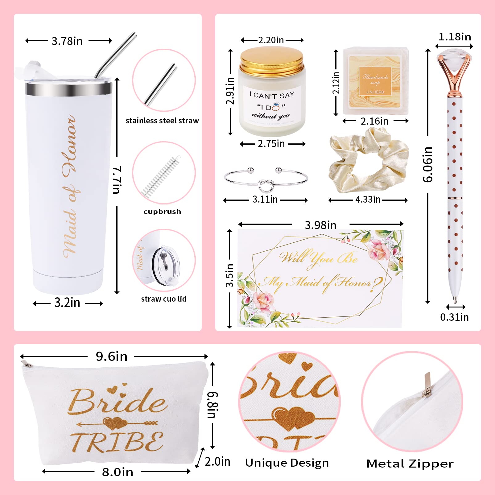 DHQH Bridesmaid Proposal Gifts Bridesmaid Gifts Box from Brides Bachelorette Party Gifts for Bridesmaids Wedding Gifts for Bridesmaid,20oz Bridesmaid Tumbler With Lid and Straws