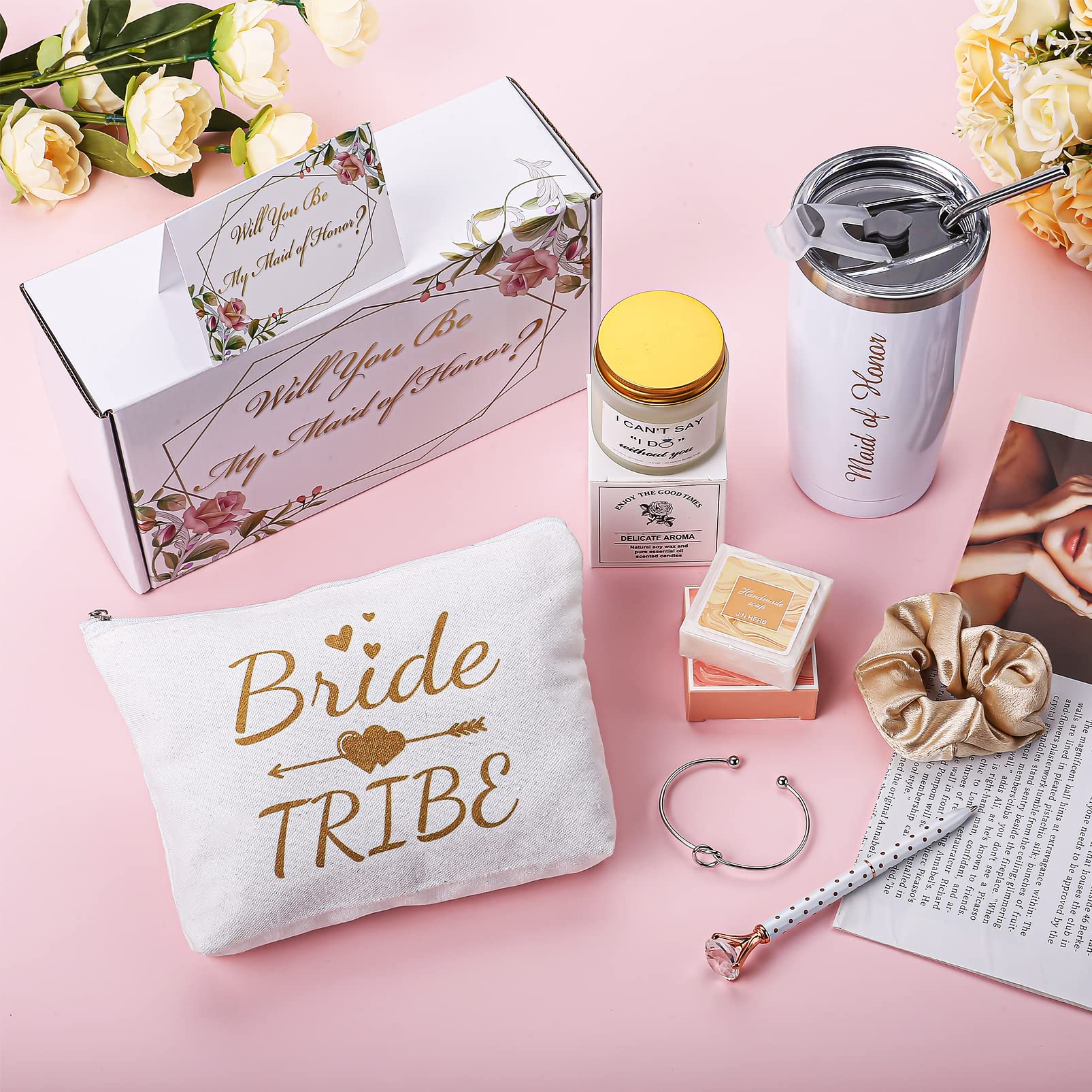 DHQH Bridesmaid Proposal Gifts Bridesmaid Gifts Box from Brides Bachelorette Party Gifts for Bridesmaids Wedding Gifts for Bridesmaid,20oz Bridesmaid Tumbler With Lid and Straws