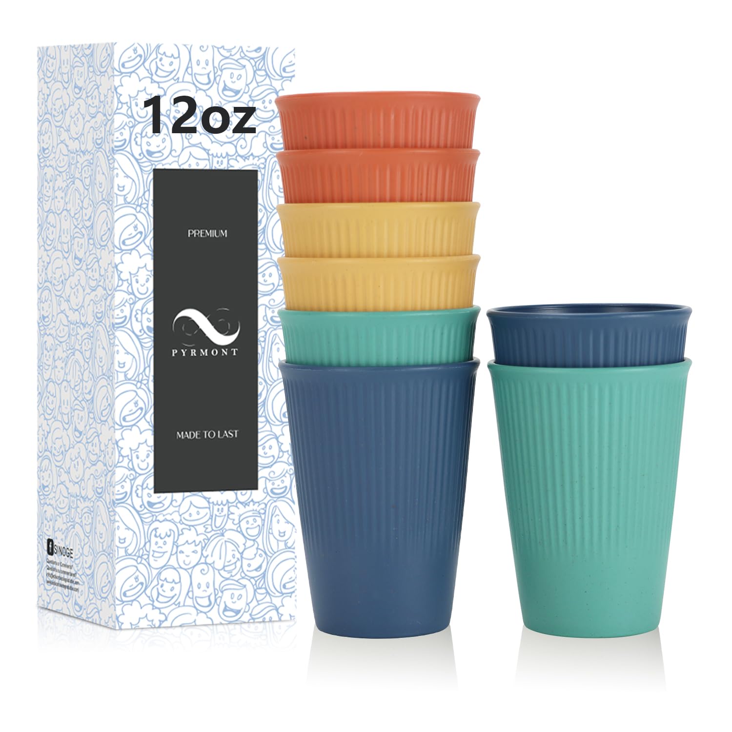 PYRMONT Wheat Straw Cups-8 Pack Plastic Cups Reusable,12 oz Unbreakable Kid Cups,Tumbler Cups for Kitchen,Drinking Cups, Small Water Cups,Plastic Cups Dishwasher Safe & BPA Free