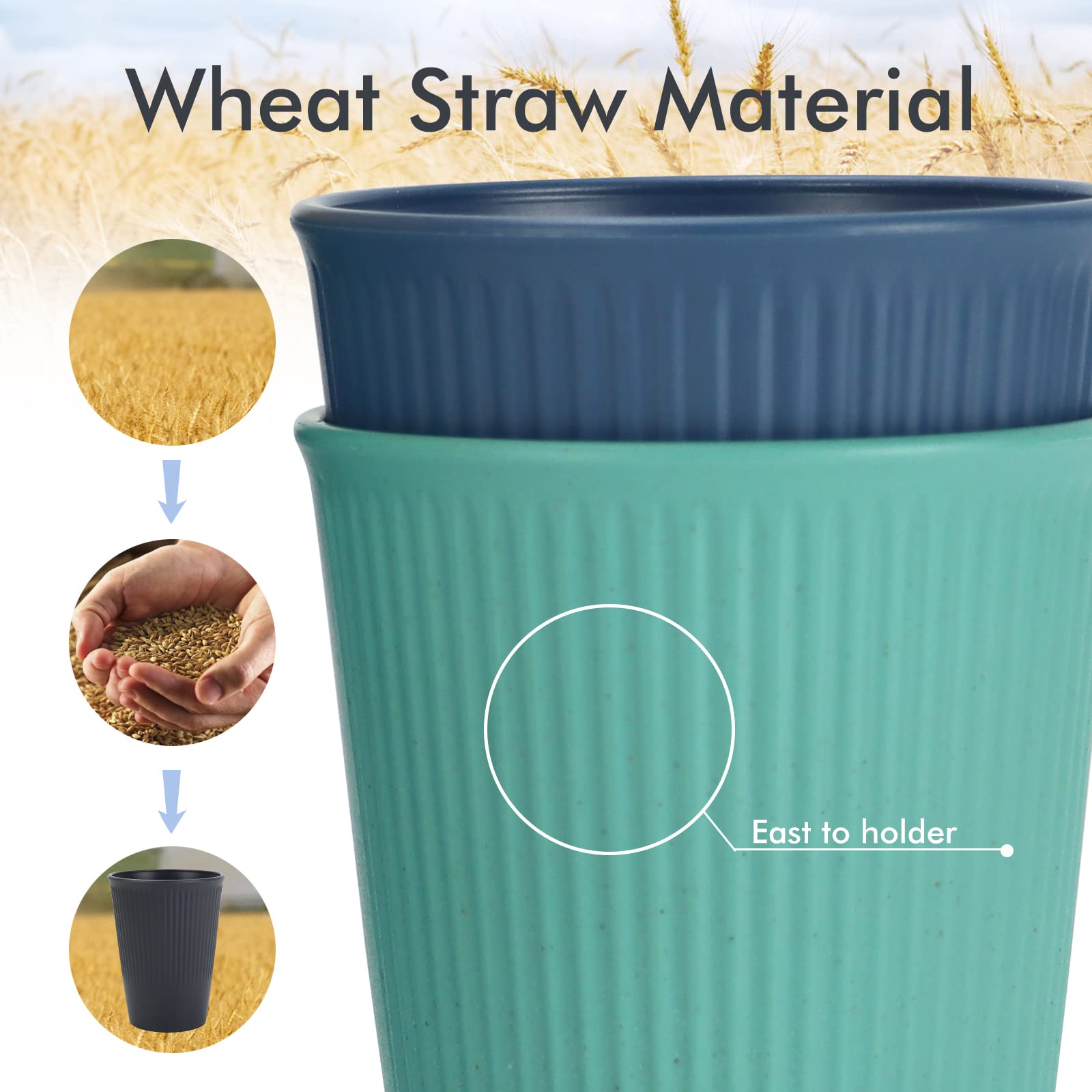 PYRMONT Wheat Straw Cups-8 Pack Plastic Cups Reusable,12 oz Unbreakable Kid Cups,Tumbler Cups for Kitchen,Drinking Cups, Small Water Cups,Plastic Cups Dishwasher Safe & BPA Free