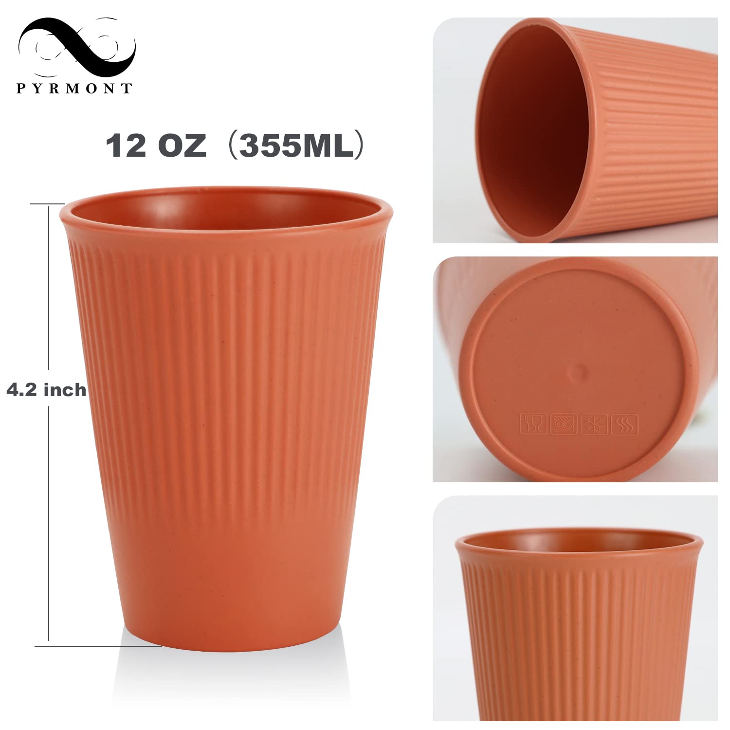 PYRMONT Wheat Straw Cups-8 Pack Plastic Cups Reusable,12 oz Unbreakable Kid Cups,Tumbler Cups for Kitchen,Drinking Cups, Small Water Cups,Plastic Cups Dishwasher Safe & BPA Free