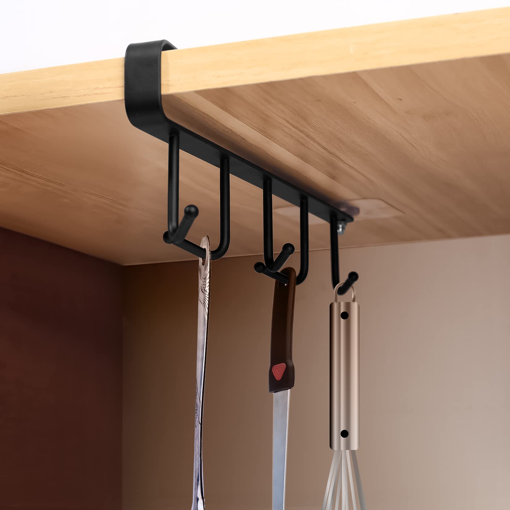 3 Pcs Mug Hooks Under Cabinet, Coffee Mug Cup Holder Rack Under Shelf, 5 Hooks Under Closet Adhesive Hanger Cups Storage Racks, Hanging Cups Drying Hooks for Kitchen Bar Utensils Under Cabinet