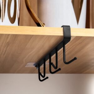 3 Pcs Mug Hooks Under Cabinet, Coffee Mug Cup Holder Rack Under Shelf, 5 Hooks Under Closet Adhesive Hanger Cups Storage Racks, Hanging Cups Drying Hooks for Kitchen Bar Utensils Under Cabinet