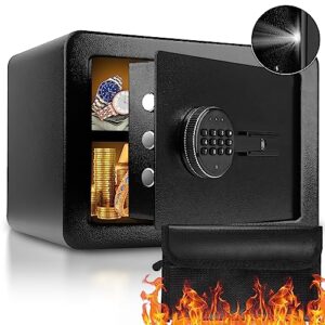 home safe box fireproof waterproof with digital keypad key and fireproof cash bag,money safe box perfect for home firearm jewelry cash medicine documents (0.8 cub)