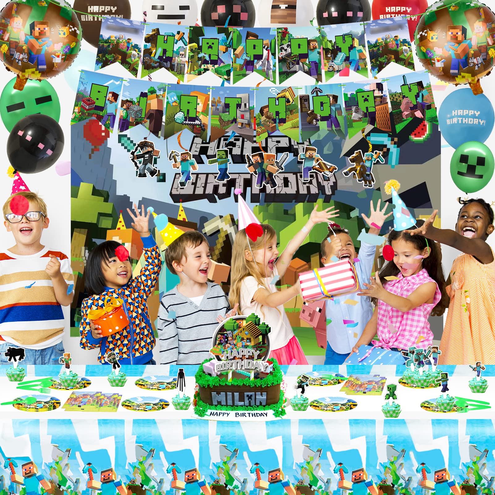 Birthday Party Supplies - Party Supplies Include Banner, Backdrop, Tableware, Cake Toppers, Balloons, Hanging Swirls, Style Decorations