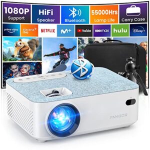 fangor 206a portable projector -hd bluetooth projector for outdoor movies, mini 1080p supported video projector with carry bag & tripod, compatible computer/ laptop/ sd cards/ps4/ xbox