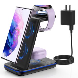 wireless charging station for samsung, s24 ultra wireless charger station for galaxy s24/23/22/21/z flip 4/3 fold 4/3, wireless watch charger for galaxy watch 6/5/4/3/active 2/1/lte, buds/pro/+/live