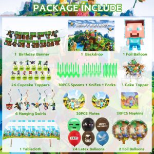 Birthday Party Supplies - 200pcs Party Decorations Include Banner, Tableware, Backdrop, Balloons, Cake Toppers, Hanging Swirls