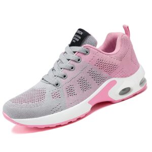 dimleen women's fashion air cushion sneakers mesh breathable lace up lightweight arch support orthotic shock-absorbing walking shoes (pink,7.5,women,7.5)
