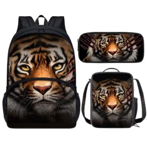 epaihaiy kids backpack for boys 8-10 middle school cool tiger backpack with lunch box pencil case 3 in 1 youth school bag set teens bookbags