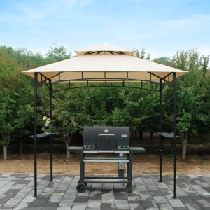 DikaSun Grill Gazebo 8 x 5 BBQ Canopy Double Tiered Outdoor Waterproof Barbecue Grill Tent with Shelves and 10 Hooks for Patio, Backyard(Beige)