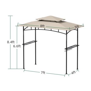 DikaSun Grill Gazebo 8 x 5 BBQ Canopy Double Tiered Outdoor Waterproof Barbecue Grill Tent with Shelves and 10 Hooks for Patio, Backyard(Beige)