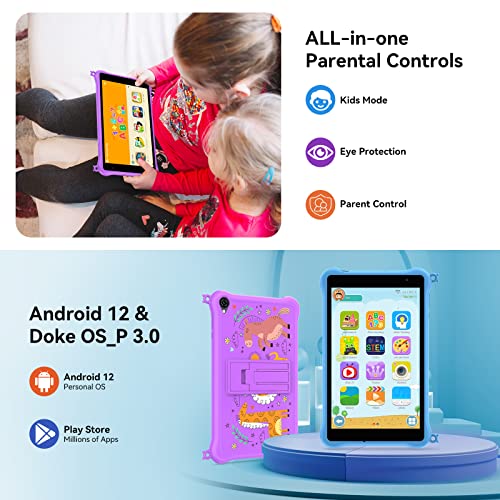 Blackview Tablet Kids, Android 12 Tablets for Toddlers, 5GB(3+2) RAM 64GB ROM 1TB TF, 5580mAh 1280 * 800 with Eyes Protection, Dual Speakers WiFi Tablet for Children, Purple