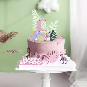 GallaRato Little Dino Birthday Cake Decoration Dinosaur Egg Cake Topper Little Dinosaur Birthday Party Supplies Dinosaur Cake Decoration Three Rex Cake Decoration (Pink)