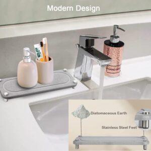 Sink Caddy Kitchen Sink Organizer, Instant Dry Bathroom Sink Organizer for Preventing Moisture Buildup, Diatomaceous Pedestal Stand Riser with Stainless Steel Feet , Sponge Soap Dispenser Holder