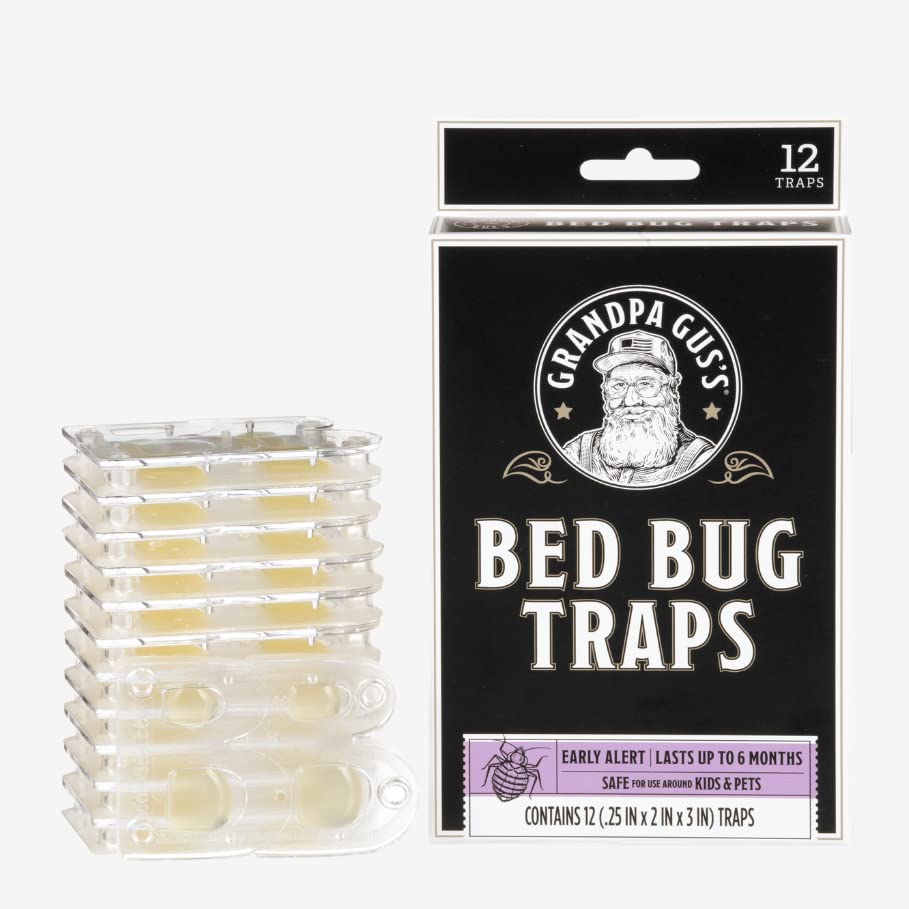 Grandpa Gus's Bed Bug Glue Traps for Home & Travel, Early Detection, Lasts up to 6 Months, Small & Discreet Patented Crush-Proof Design (Pack of 12)