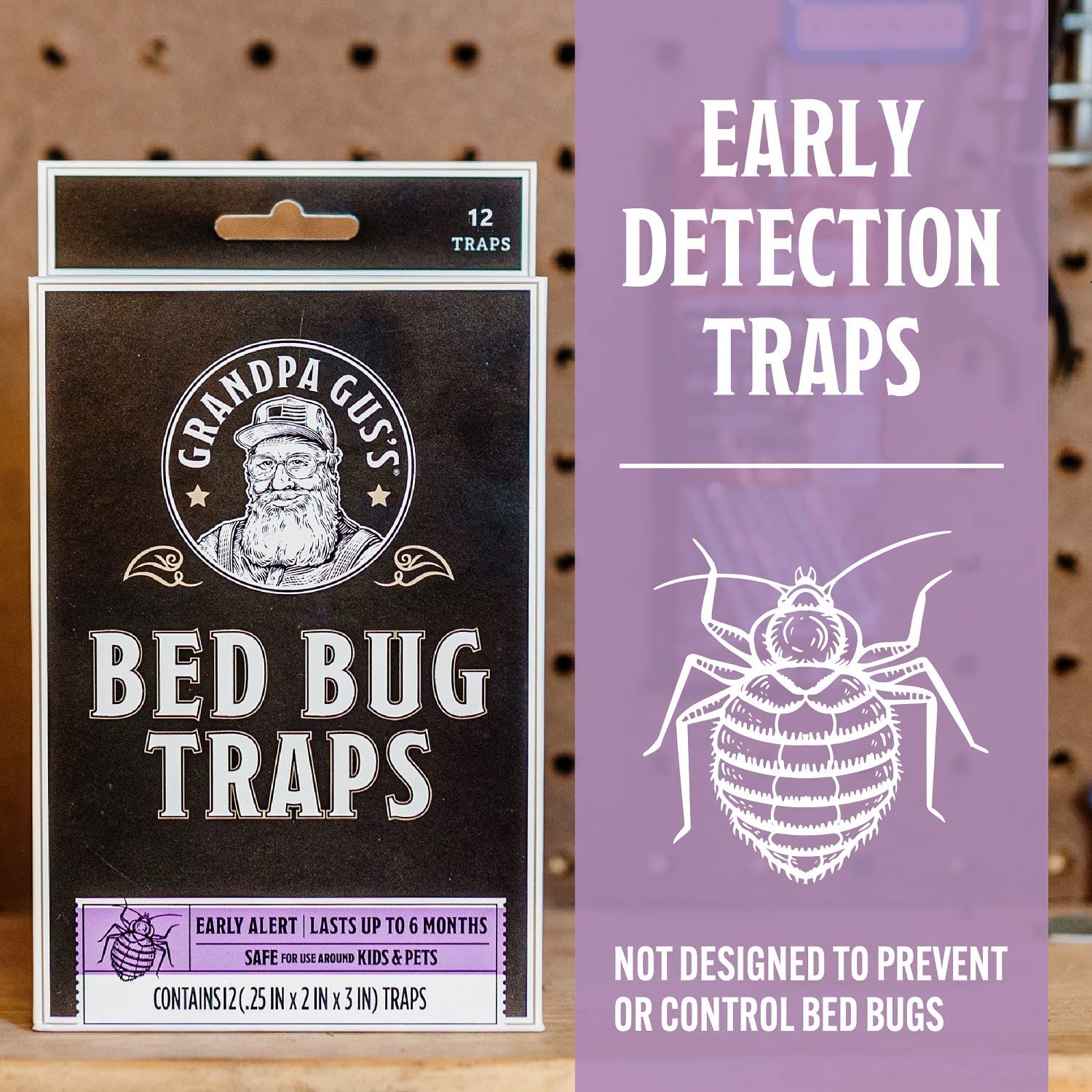 Grandpa Gus's Bed Bug Glue Traps for Home & Travel, Early Detection, Lasts up to 6 Months, Small & Discreet Patented Crush-Proof Design (Pack of 12)