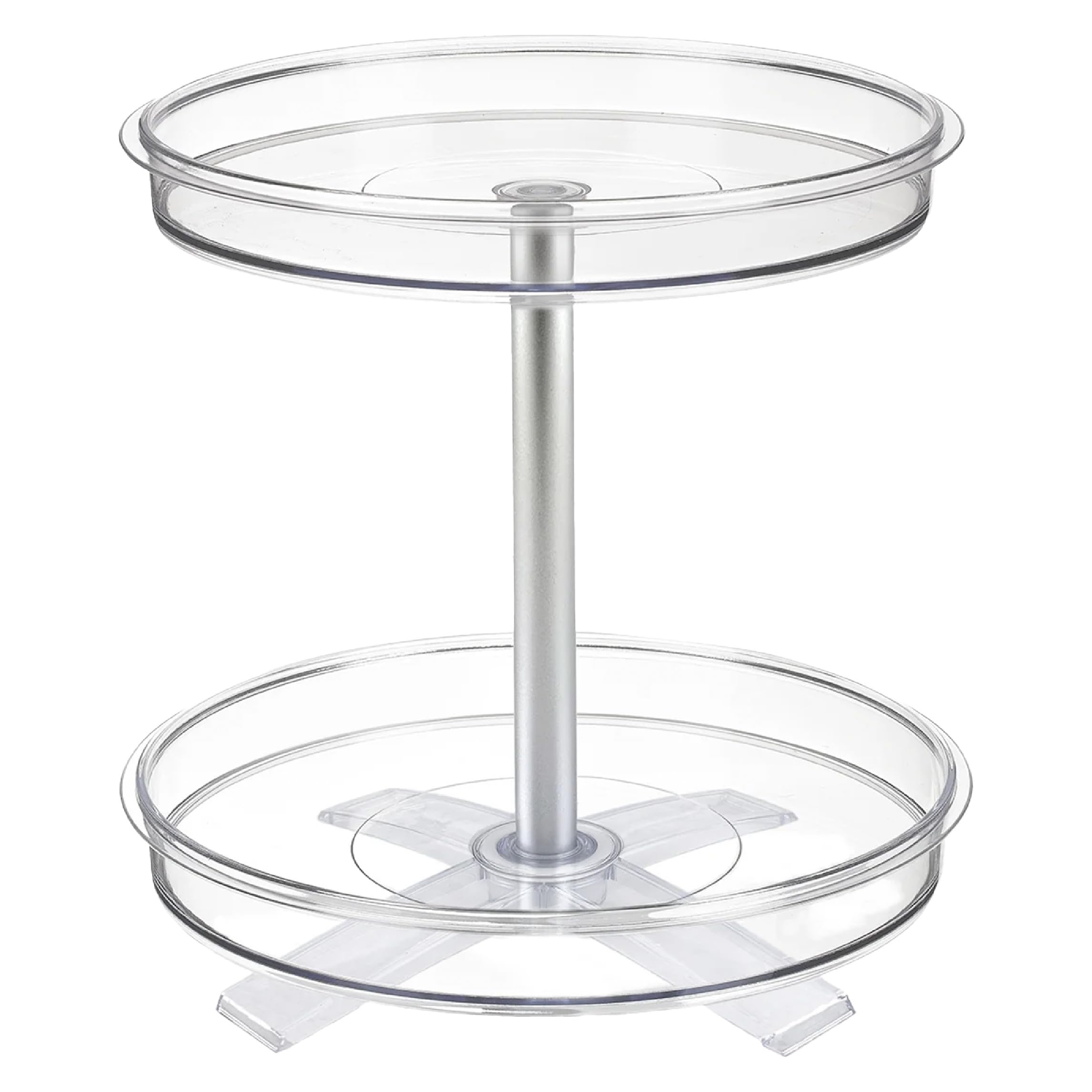 Polder 2-Tier Spinner Caddy, 365 degree turntable, clear lazy susan, under sink, cabinet or pantry storage